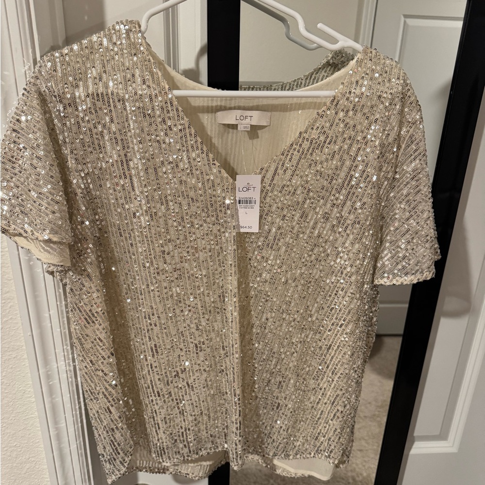 LOFT Women's Sparkling Sequin Blouse - Silver